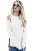 Sexy White Lace up Shoulder Sweater